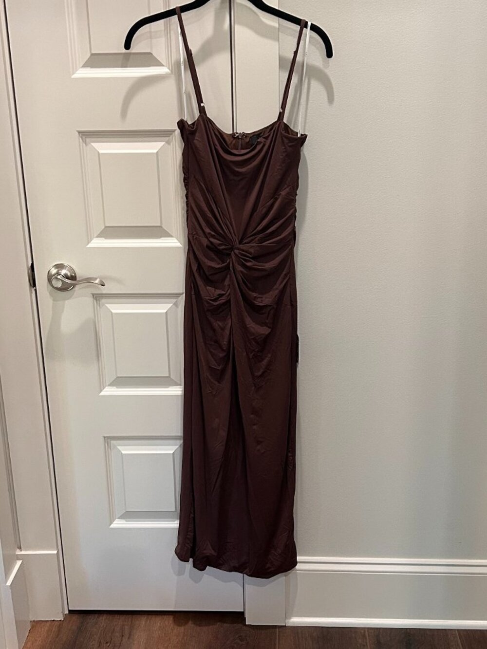 Brown Lulus Spaghetti Strap Ruched Midi Dress